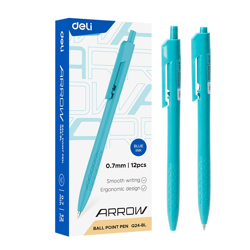 Deli 2PCS Ballpen Black/Blue Ink Ballpoint Pen Student