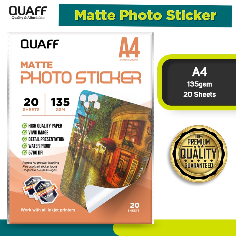 QUAFF Matte Photo Sticker A4 135GSM (20SHEETS) | Shopee Philippines