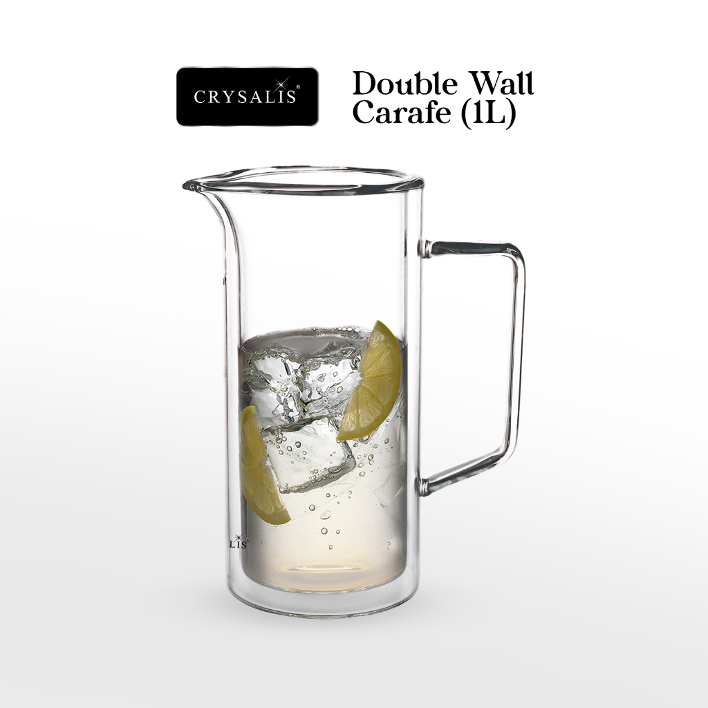 CRYSALIS Double Wall Borosilicate Glass Pitcher 1L Water Jug Dining ...