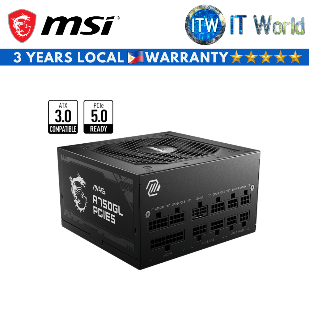 MSI PSU 750W Power Supply Unit 80+ Gold Modular MAG A750GL PCIE5 ...