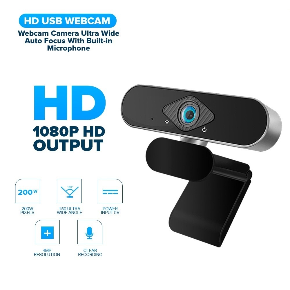 USB Webcam with Microphone 1080p HD Autofocus 150° Wide Angle Camera for PC  Laptop USB Video Webcam