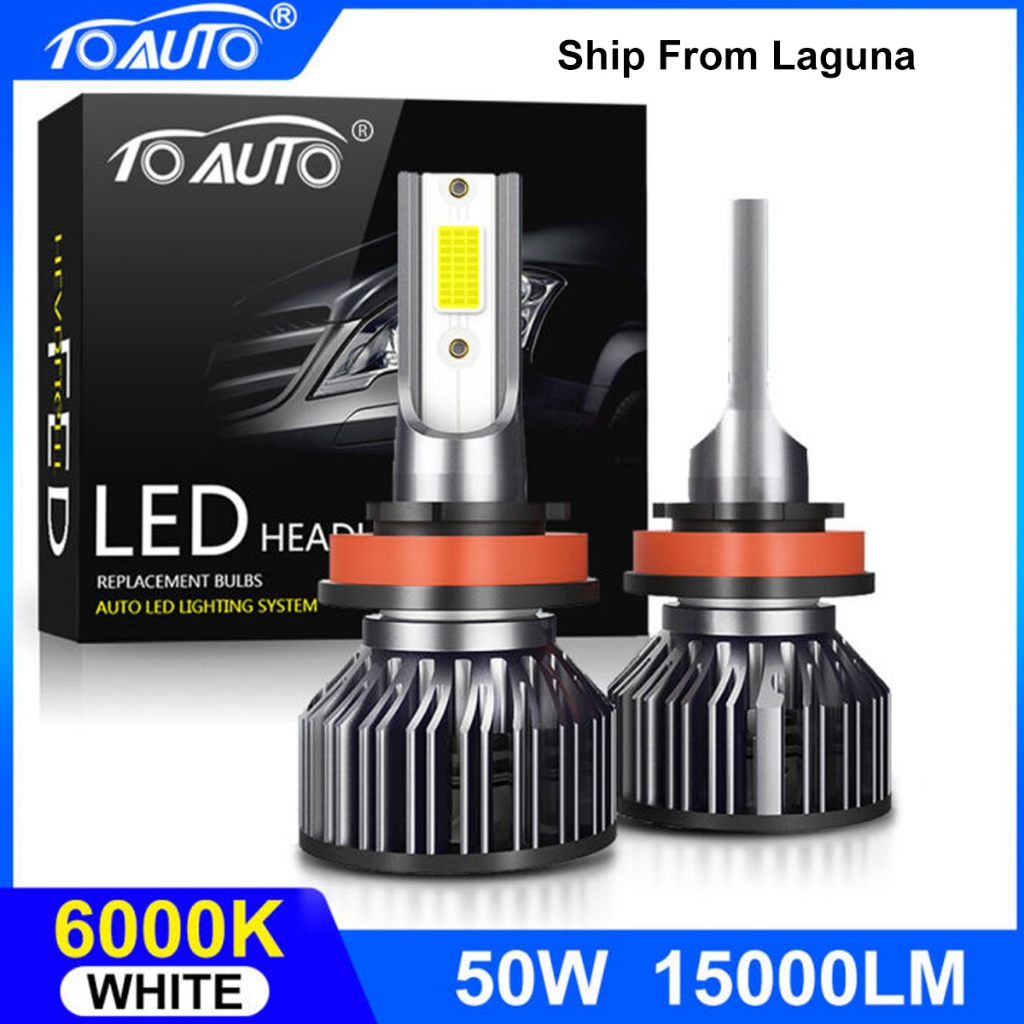 TOAUTO 2PCS Car LED Headlight 50W 15000LM 6000K H4/H11/9005 Foglight Hi ...