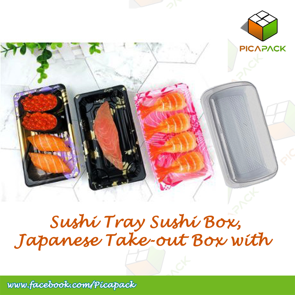 50pcs Sushi Tray Sushi Box, Japanese Takeout Box with Lid, Dimsum Box (4 Designs Available