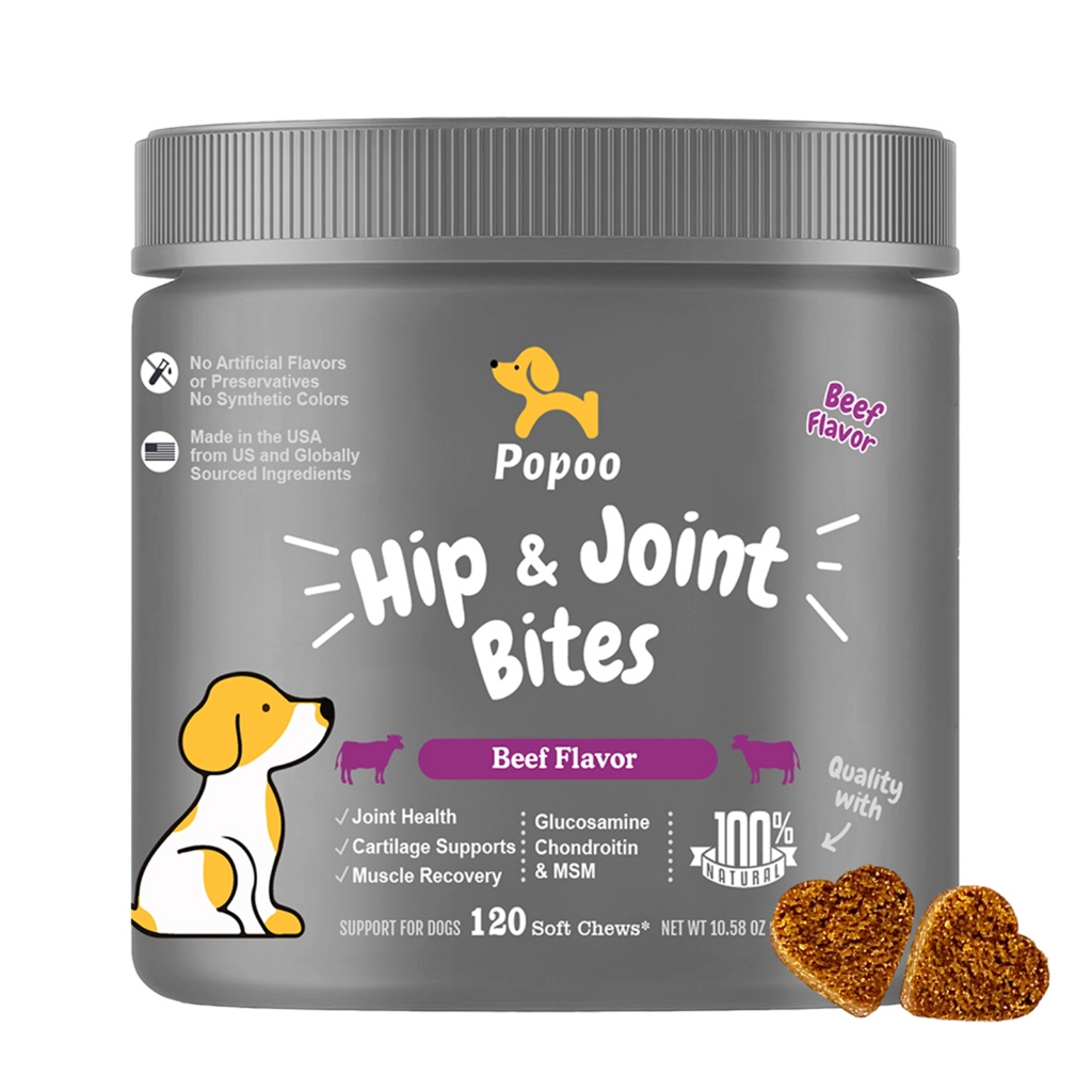 Popoo Hip&Joint Bites for Dogs [120 Soft Chews] Cartilage Supports ...