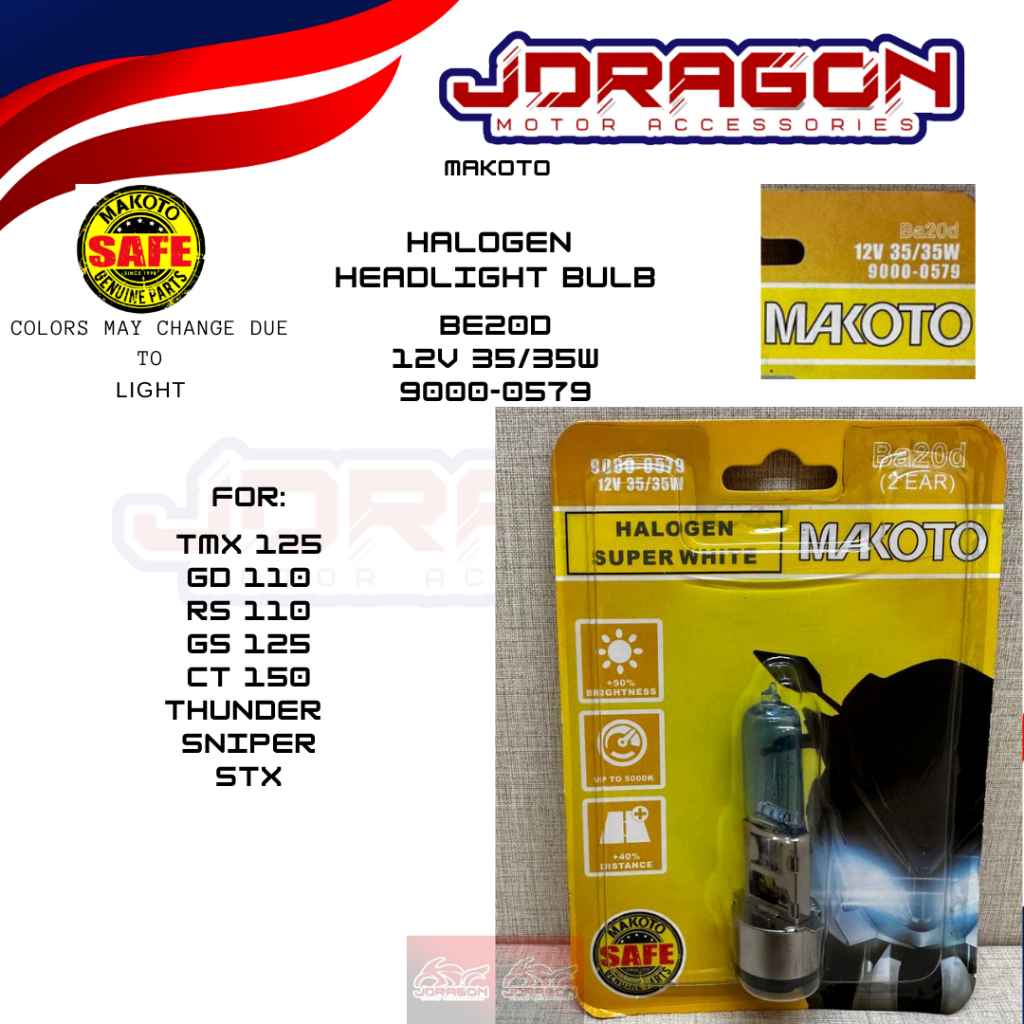 MAKOTO HALOGEN SUPER WHITE HEADLIGHT BULB (TMX/STX/GD110/SNIPER/CT150 ...