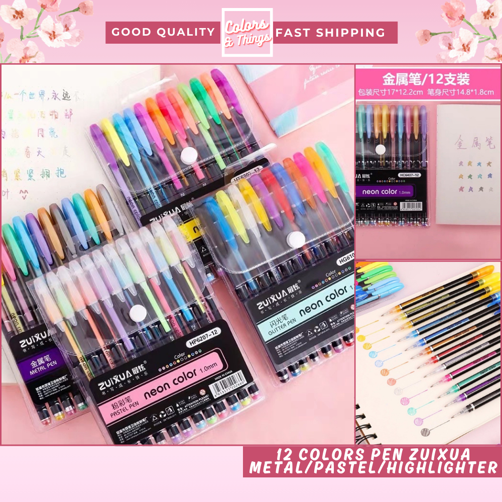 Colorsandthings 12 Colors Pen Zuixua 1.0mm/Metal/Pastel/Highlighter ...