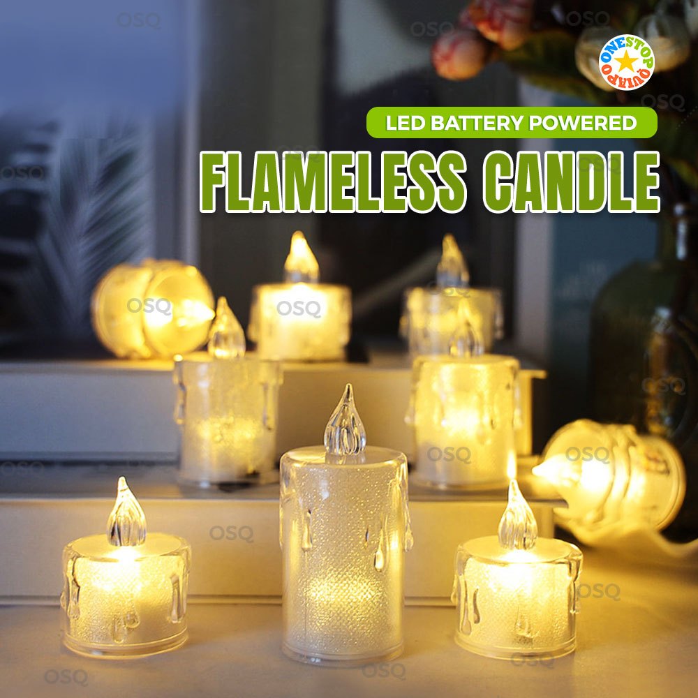 OSQ Battery Operated Transparent LED Flameless Crystal Candle Light For ...