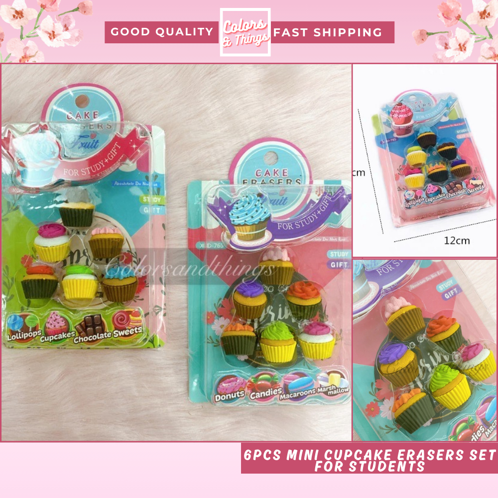 6pcs Mini Cupcake Erasers Set Cute & Fun Erasers for School Perfect for ...