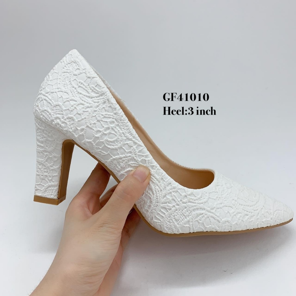 Women Pointed Toe Block Heel Shoes White Wedding High Heels Shopee Philippines