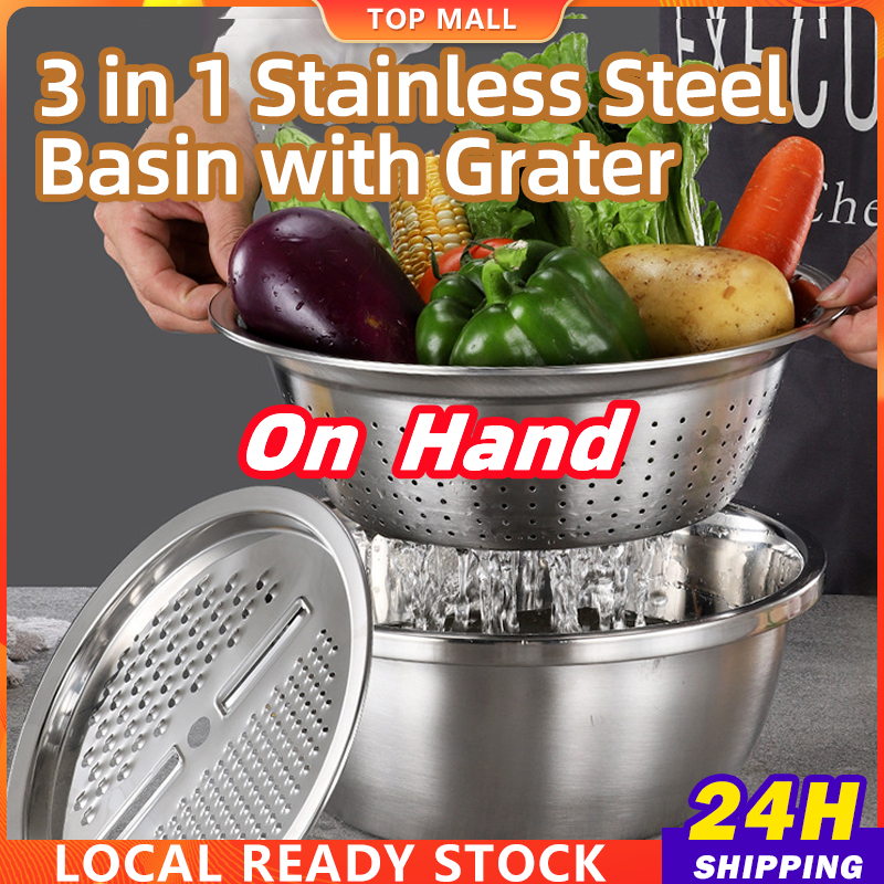 3 IN 1 Basin With Grater Slicer Stainless Steel Drain Basin ...