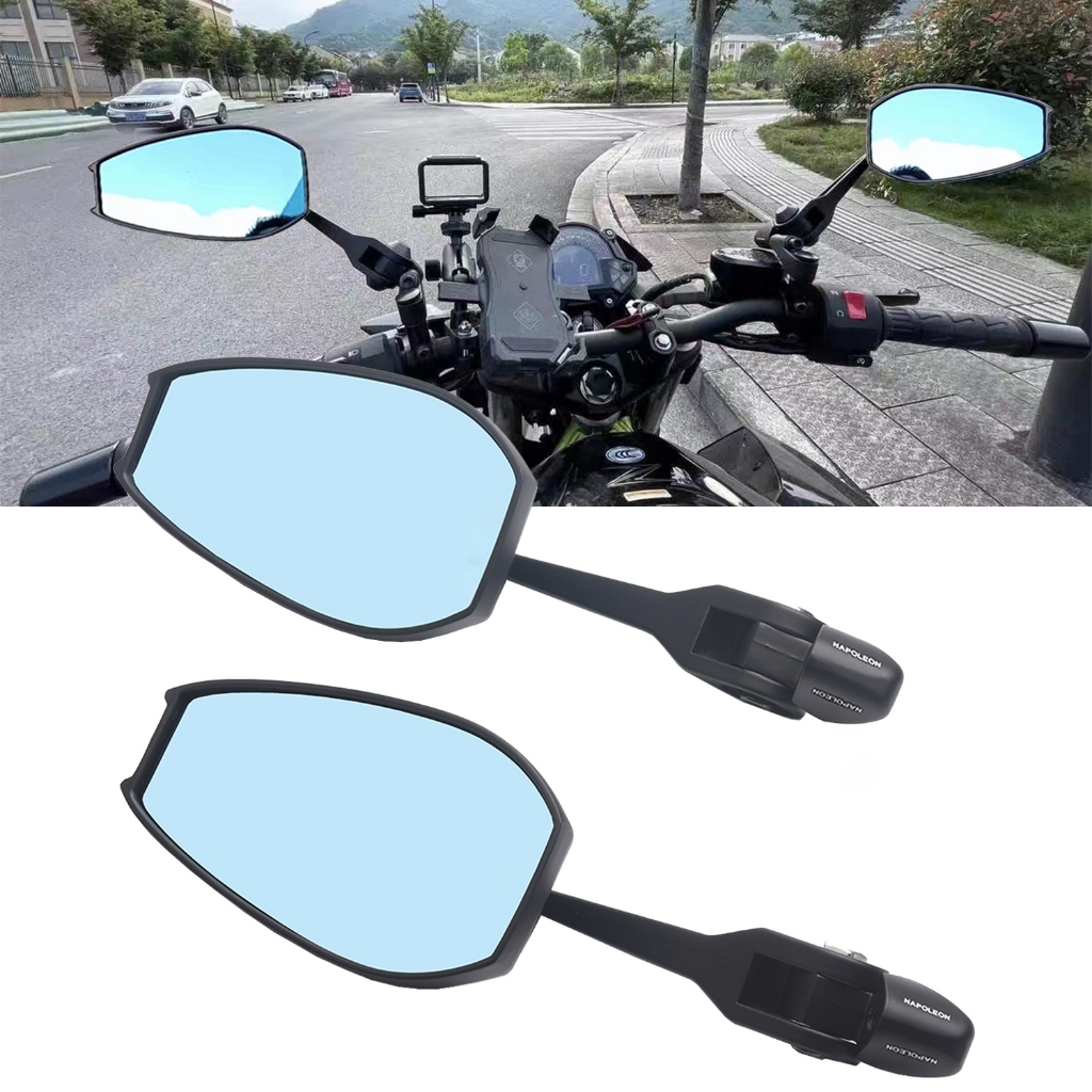 B&G Motorcycle Side Mirror AOS4 V3 Aluminum Antiglare Adjustable Blue