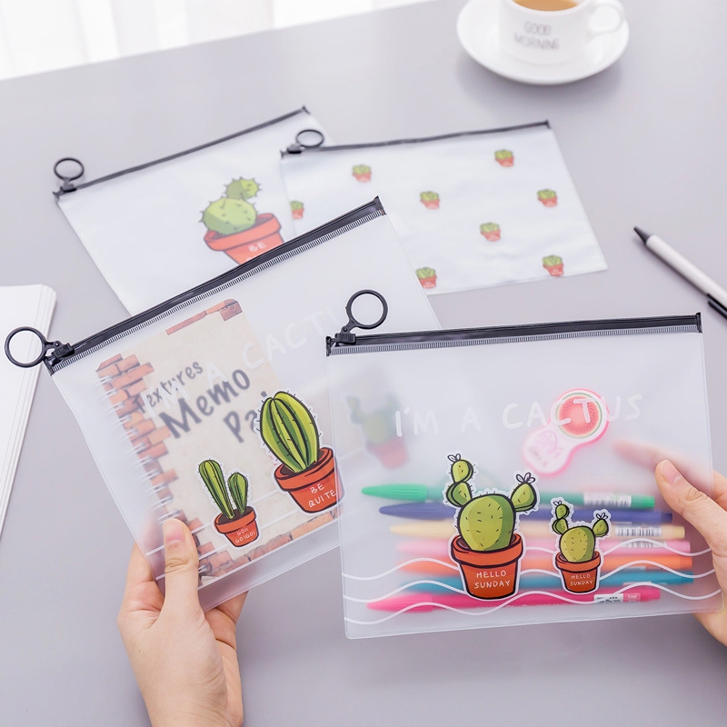 Cartoon transparent waterproof file zipper bag student storage bag ...