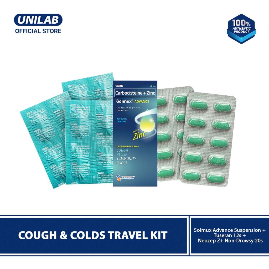 COUGH & COLDS TRAVEL KIT: Solmux Advance Suspension, Tuseran Forte 12s ...