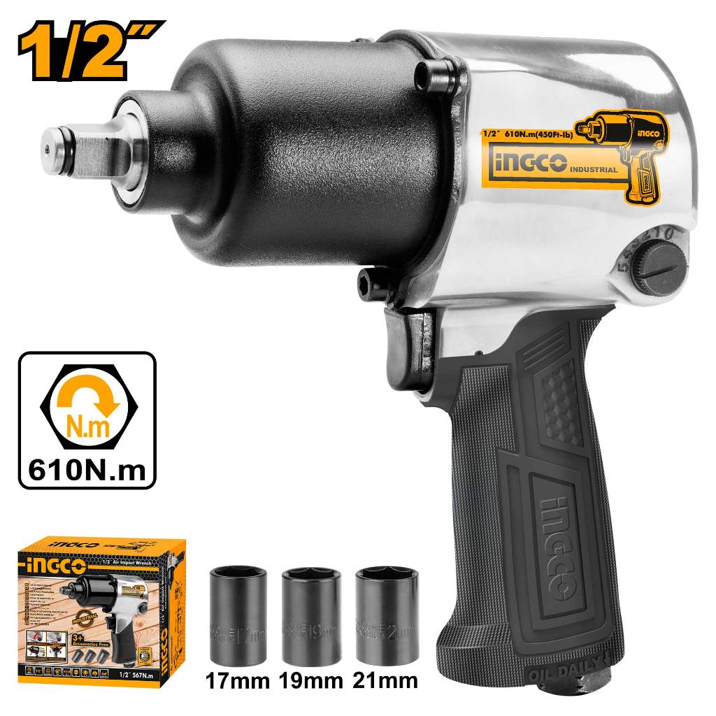 Ingco AIW12562 1/2" Pneumatic Air Impact Wrench for Tire & Lug Nuts
