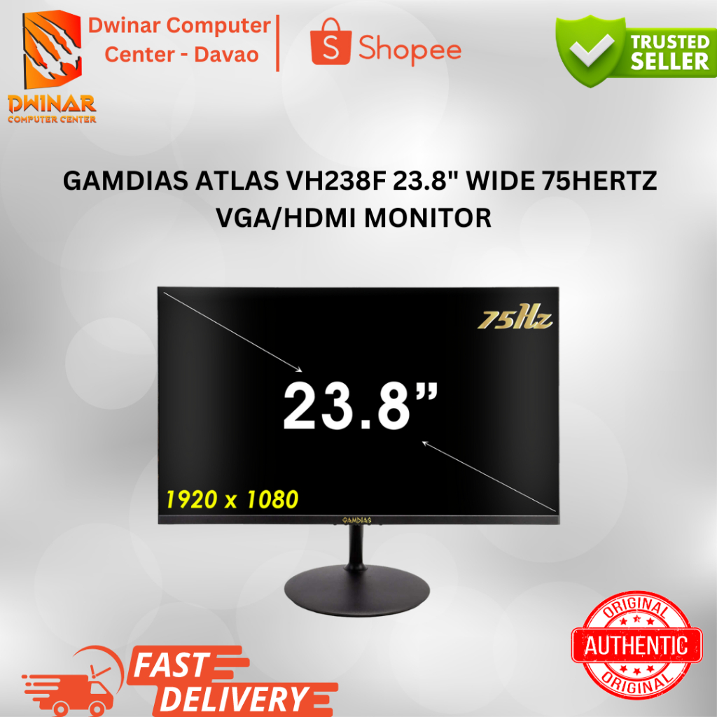 GAMDIAS ATLAS VH238F 23.8" WIDE 75HERTZ VGA/HDMI MONITOR | Shopee ...
