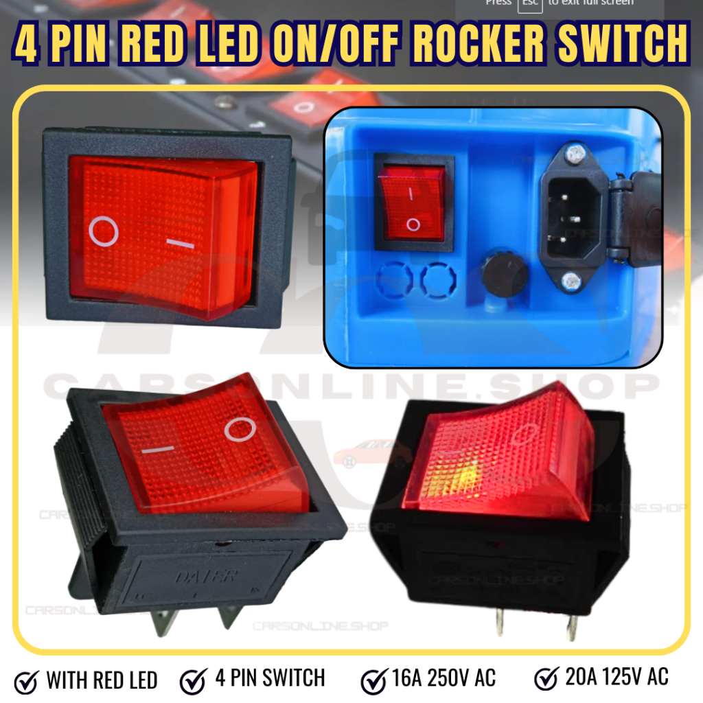 COS (7439) 4Pin On/Off DPST Boat Rocker Switch Big With Led Light 16A ...