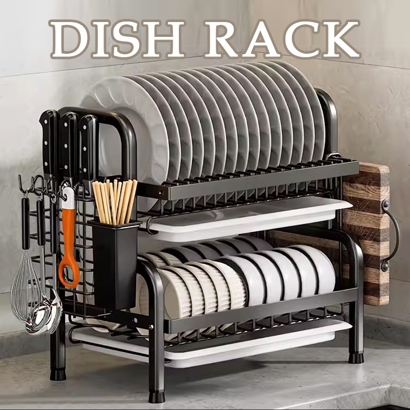 2-Tier Dish Cabinet Rack Sink Rack dish drainer rack dish Storage Shelf ...