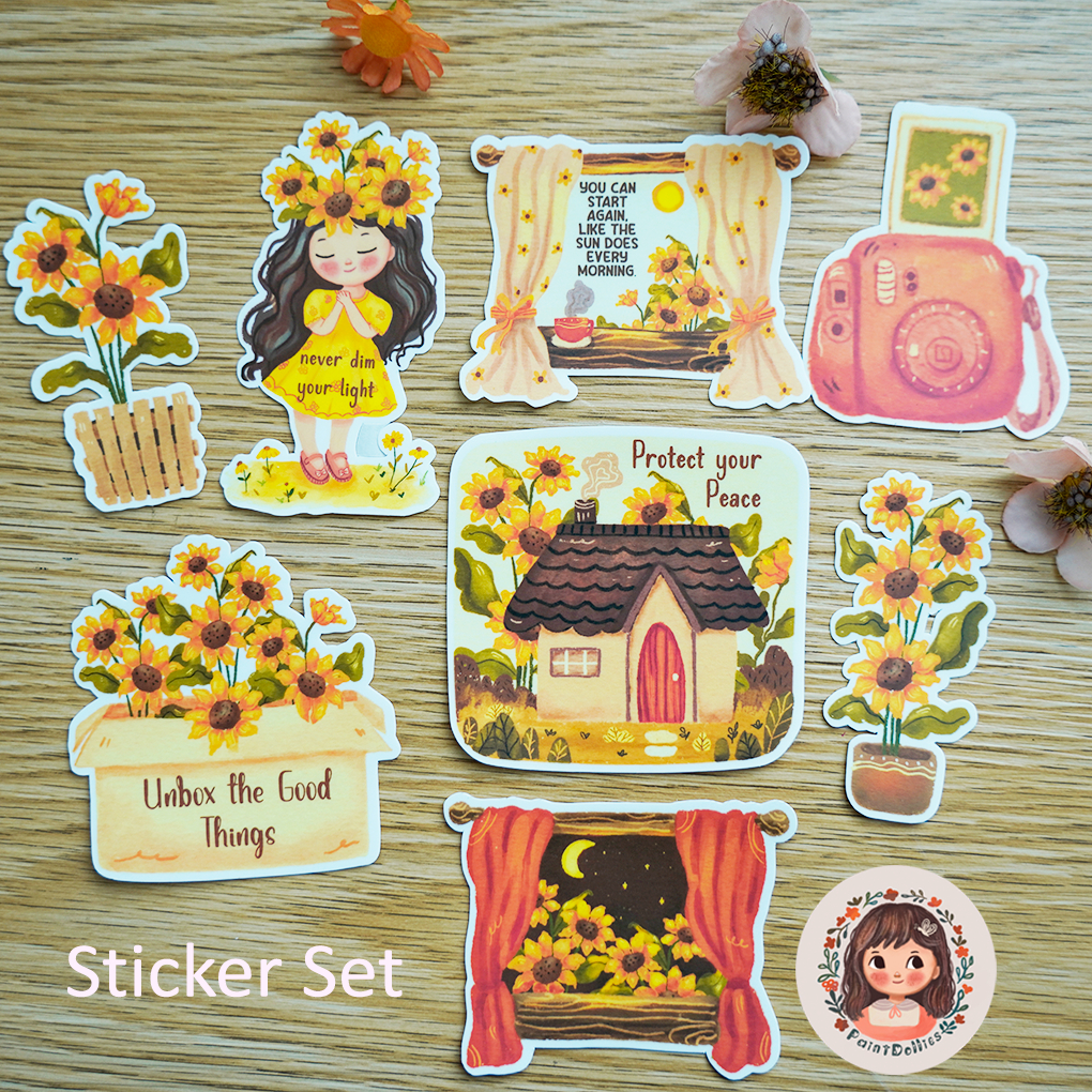 SP001Cute Sunflower Themed Waterproof Stickers SP001/Decorative ...