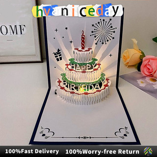 3D Pop Up Birthday Cards Warming LED Light Birthday Cake Music Happy ...