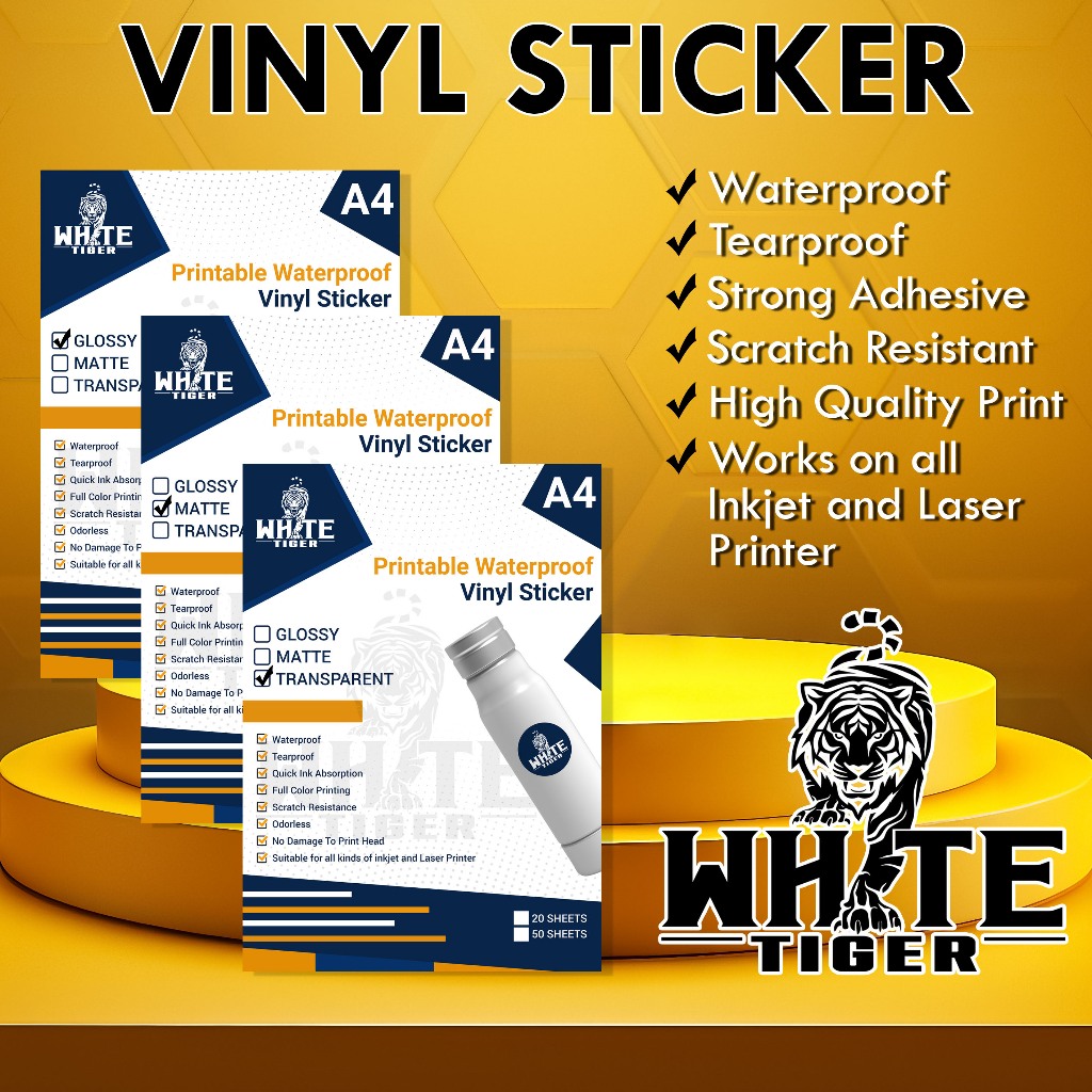 White Tiger Printable Waterproof Vinyl A4 Sticker | Shopee Philippines