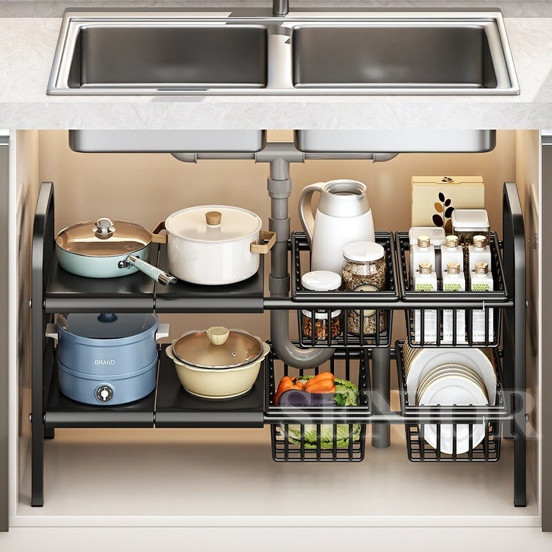 Kitchen Rack Under Sink Organizer Kitchen 2 tier Expandable Shelf Rack ...