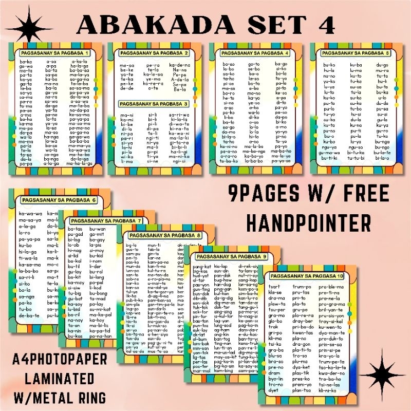 Reading Chart Abakada Educational Chart Laminated Unang Hakbang Sa Pagbasa Set 5pages Shopee