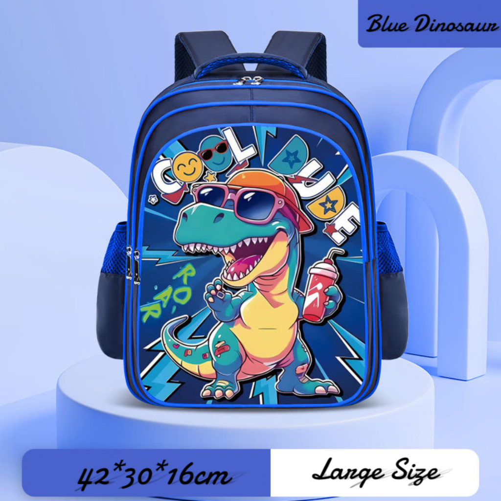 Kid's Backpack for Boys Primary School Blue Dinosaur Cartoon Backpack ...