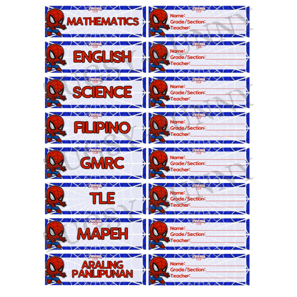 SUBJECT STICKER LABEL FOR NOTEBOOKS WITH NAME STICKER LABEL 9 DESIGNS ...