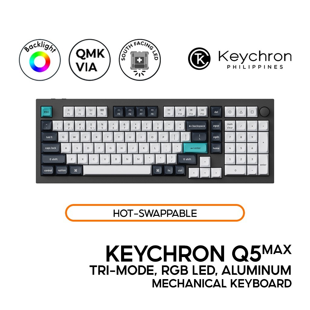 Keychron Q5 Max Knob QMK Keyboard, Carbon Black, 96%, Tri-mode, RGB ...