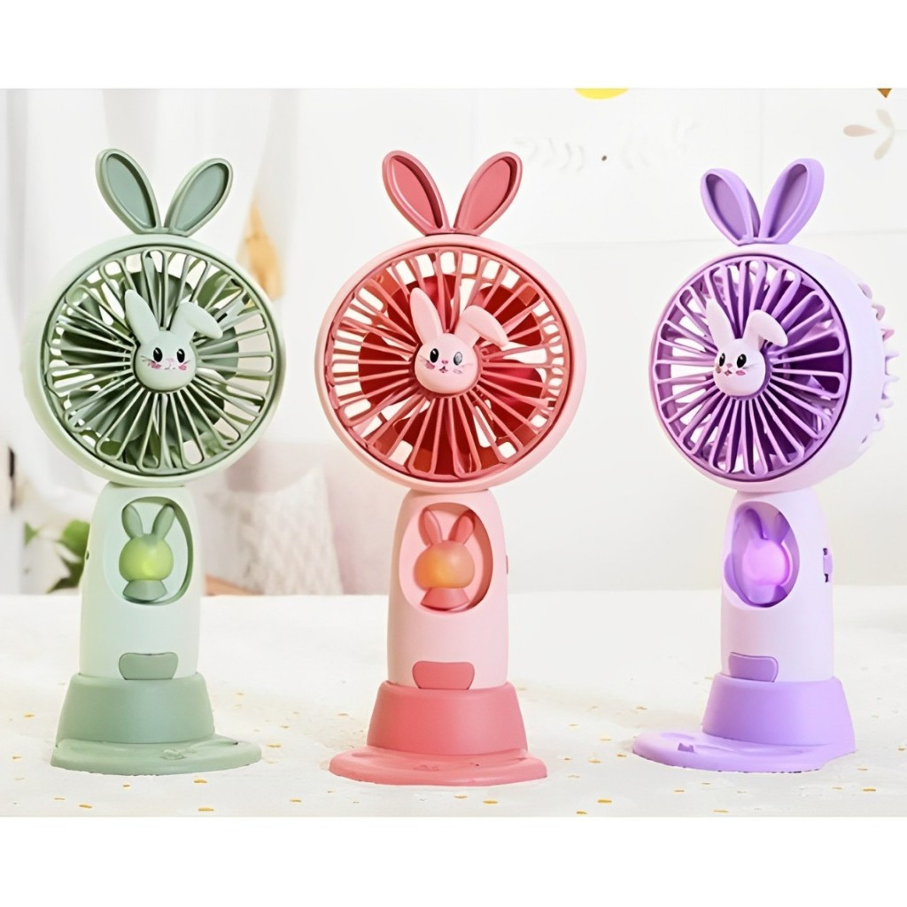 Portable LED Cartoon Fan Mini Rabbit Handheld Portable Character Phone ...