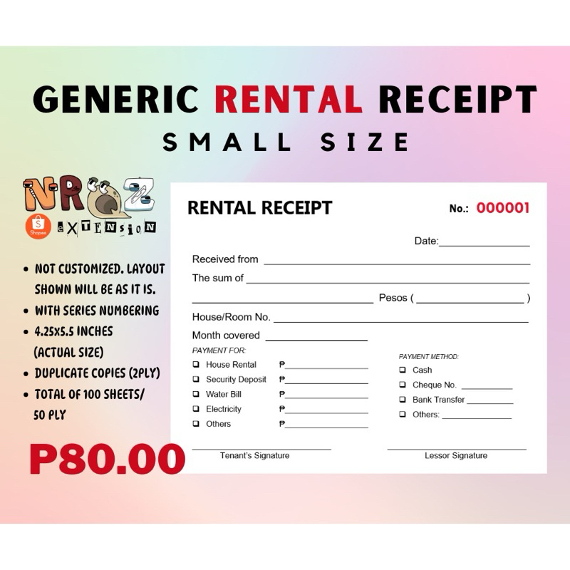 GENERIC RENTAL RECEIPT carbonized | Shopee Philippines