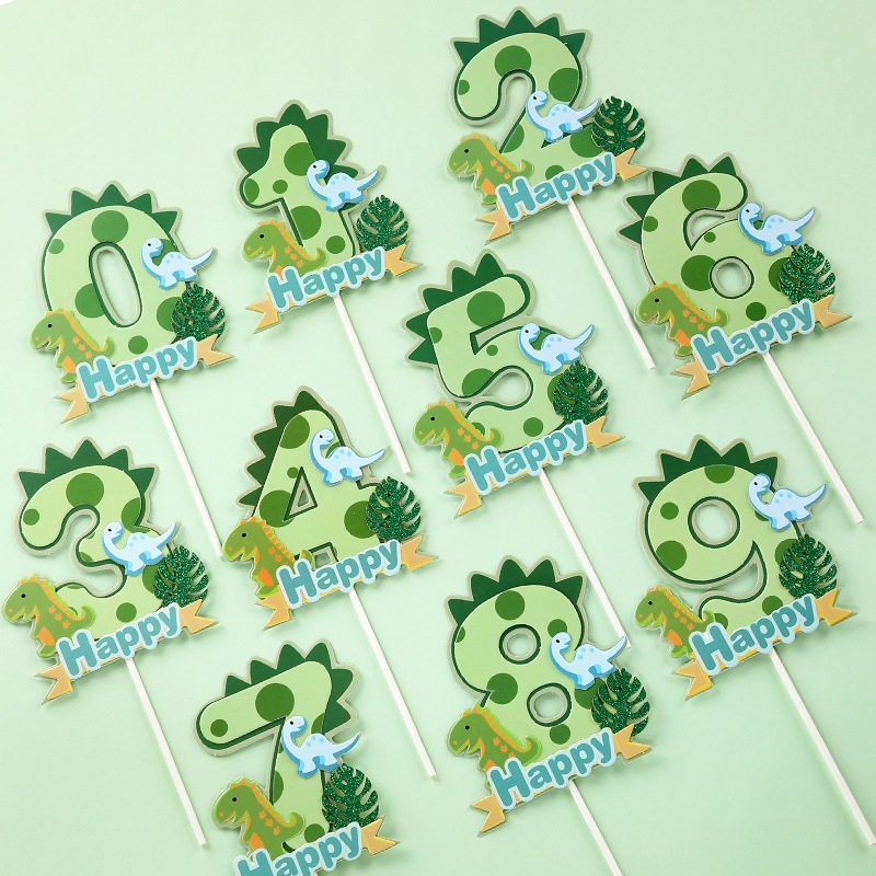 【SW】☘️Dinosaur Number Cake Topper Green Number 1-5 Cupcake Topper for ...