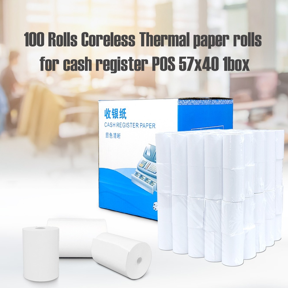 (ESSENTIAL) - 100 Rolls Coreless Thermal paper rolls for cash register ...