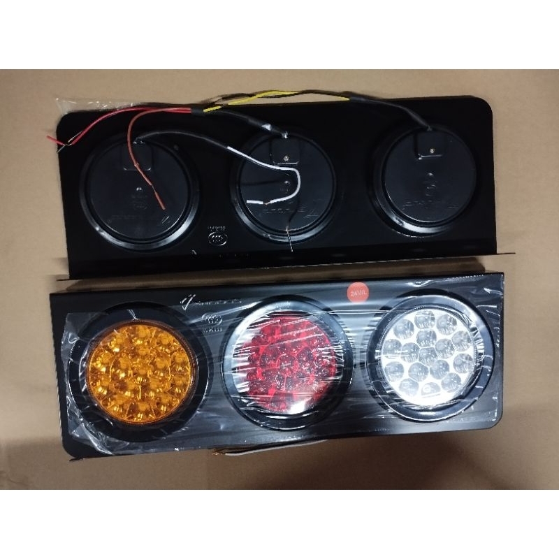 Universal LED Tail Light Round 3 Lights Steel Black 24V (Set 2pcs ...