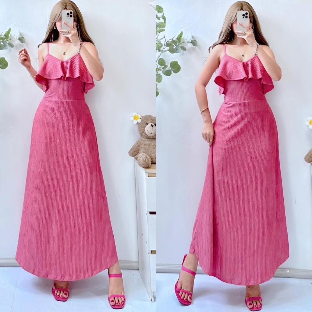 Tiffany V Line Ruffle String Maxi Dress For Women | Shopee Philippines
