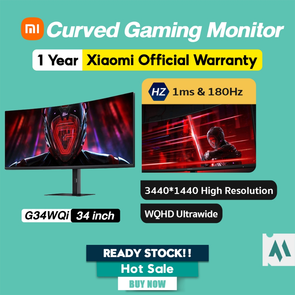 Xiaomi G34WQi 34 inch Curved Monitor Ultrawide Gaming Display 180hz AMD ...