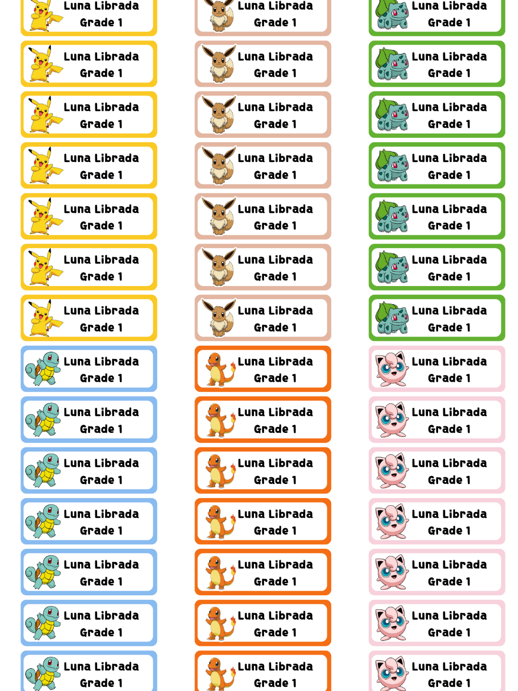 7pcs per design Pokemon personalized name sticker for back to school ...