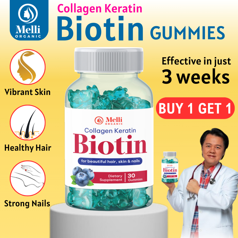 Collagen Keratin Biotin Gummies Melli Organic for Hair Skin & Nails ...