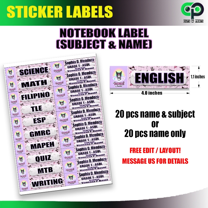 CUSTOMIZED STICKER LABEL for Notebooks & Books School labels 4