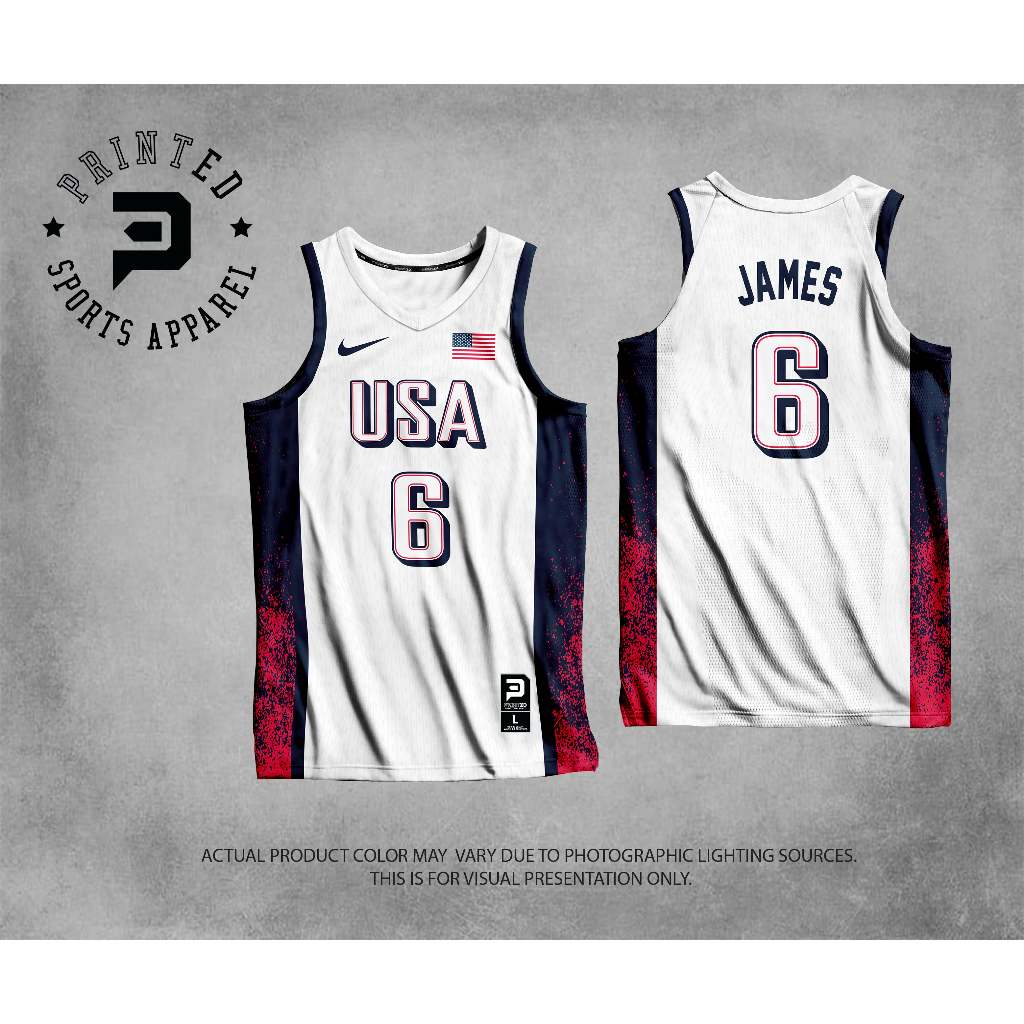 USA 2024 OLYMP BASKETBALL PSA NBA CUT WHITE FULL SUBLIMATED JERSEY ...