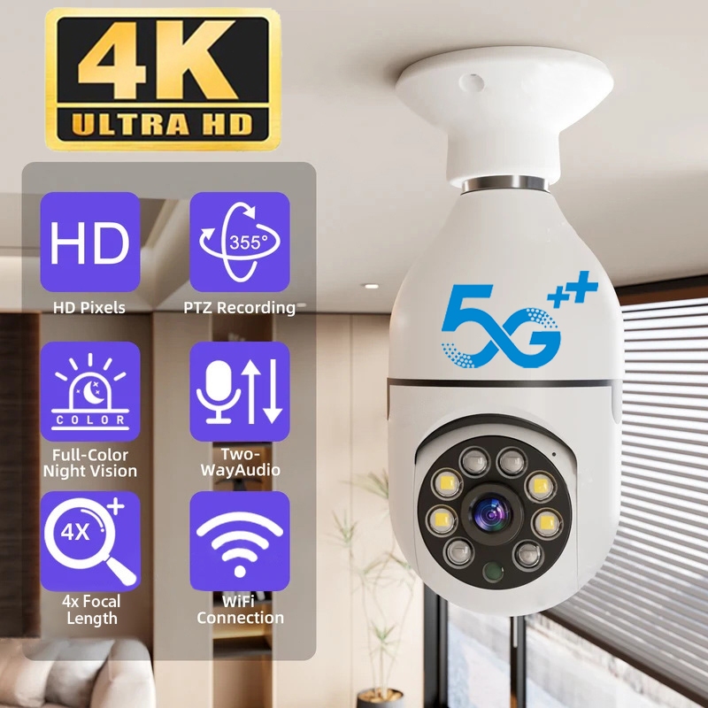 V380 Pro 5G CCTV Bulb Camera 4K No Wifi Needed Indoor Auto Tracking ...