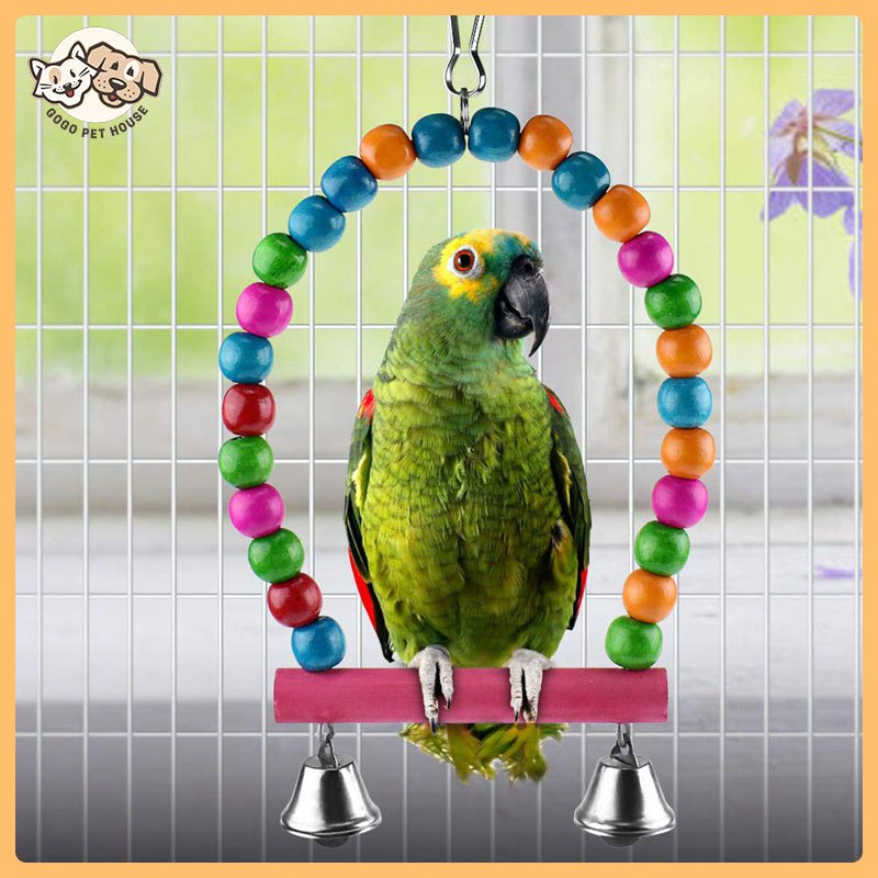 View of Parrot Bird House Toy Hanging Climbing Ladders Swing Stand Bell String ...