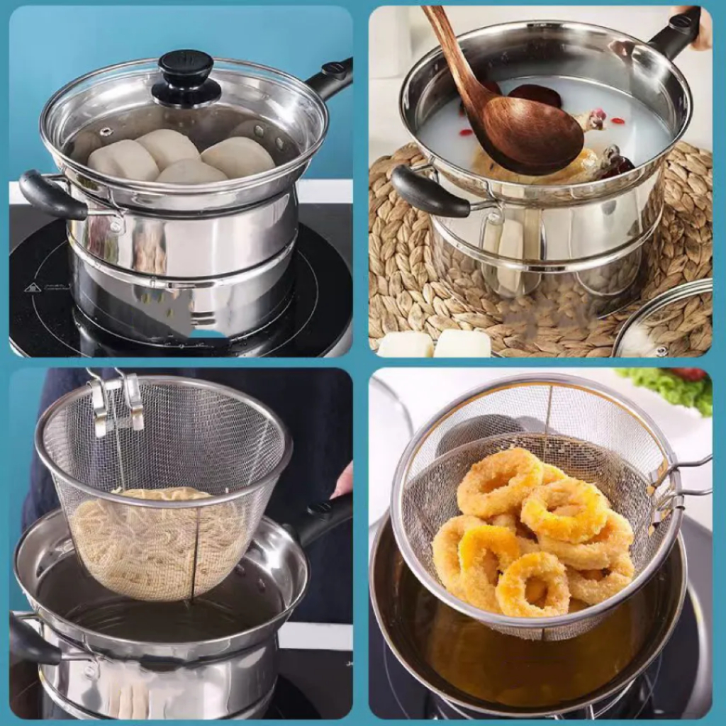 Multifunction Pot 3 in 1 Stainless Steam and Deep Frying Pan Cooking ...