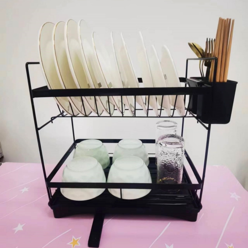 Kitchen double-deck leaching bowl rack removable for collection ...