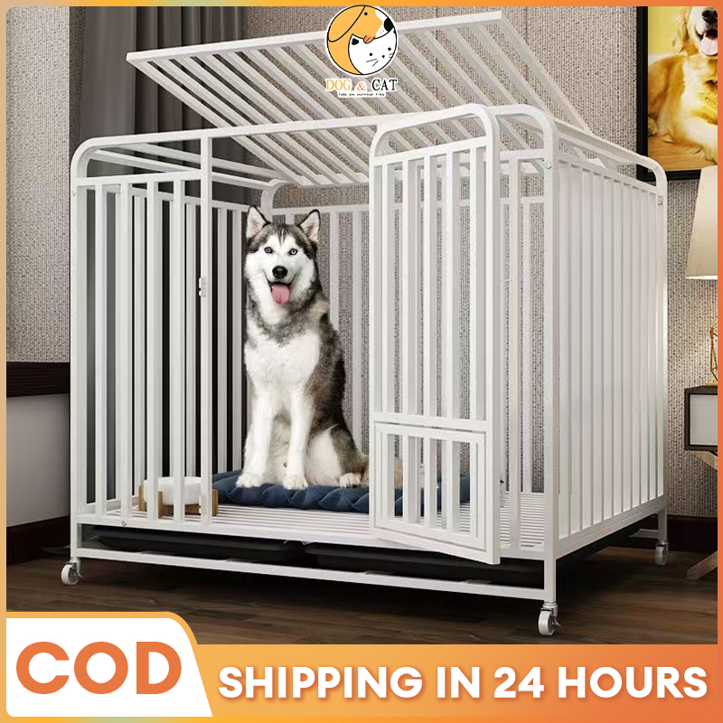 Thickened Square Tube Dog Cage Stainless Mobile Dog Cage Large Dog Cage ...