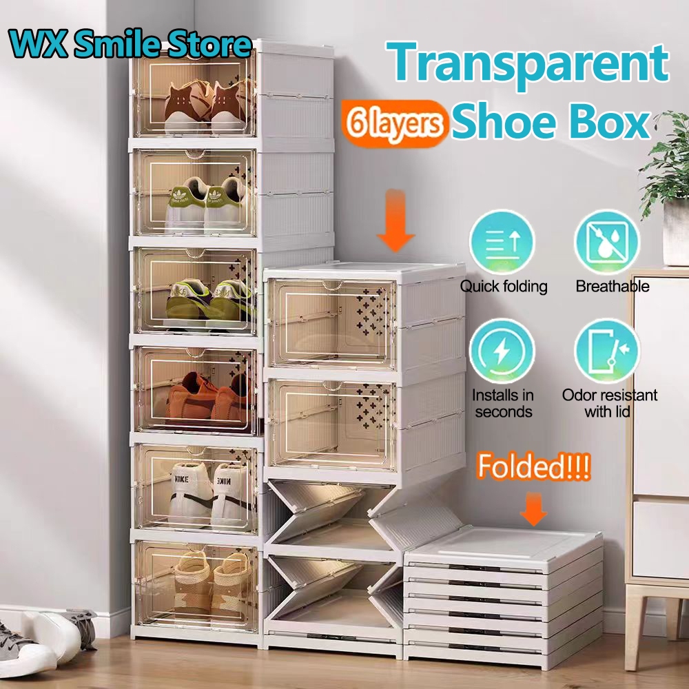3/6/9/ Layers Transparent Foldable Shoe Rack Cabinet Storage Organizer ...