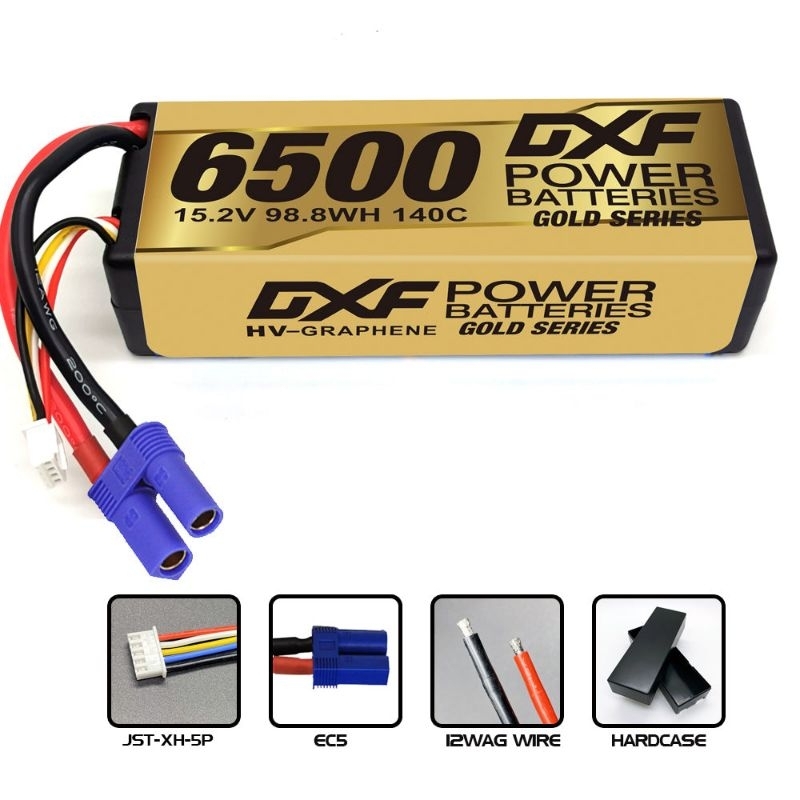 DXF Power 4S 6500mAh 140C Hardcase RC LiHV Graphene Lipo Battery w/ EC5 ...