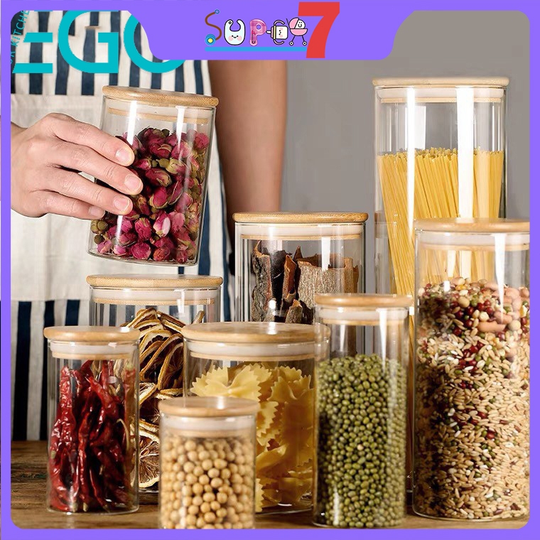 Glass Canister Bamboo Lid Candy Jar Party Food Storage Transparent ...