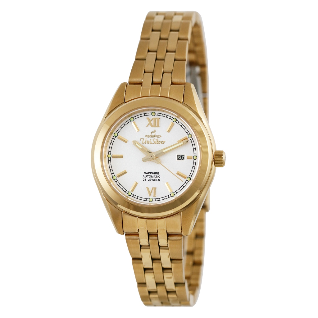 UniSilver TIME Women s Gold White Sapphire Glass Automatic watch KW5087 2204