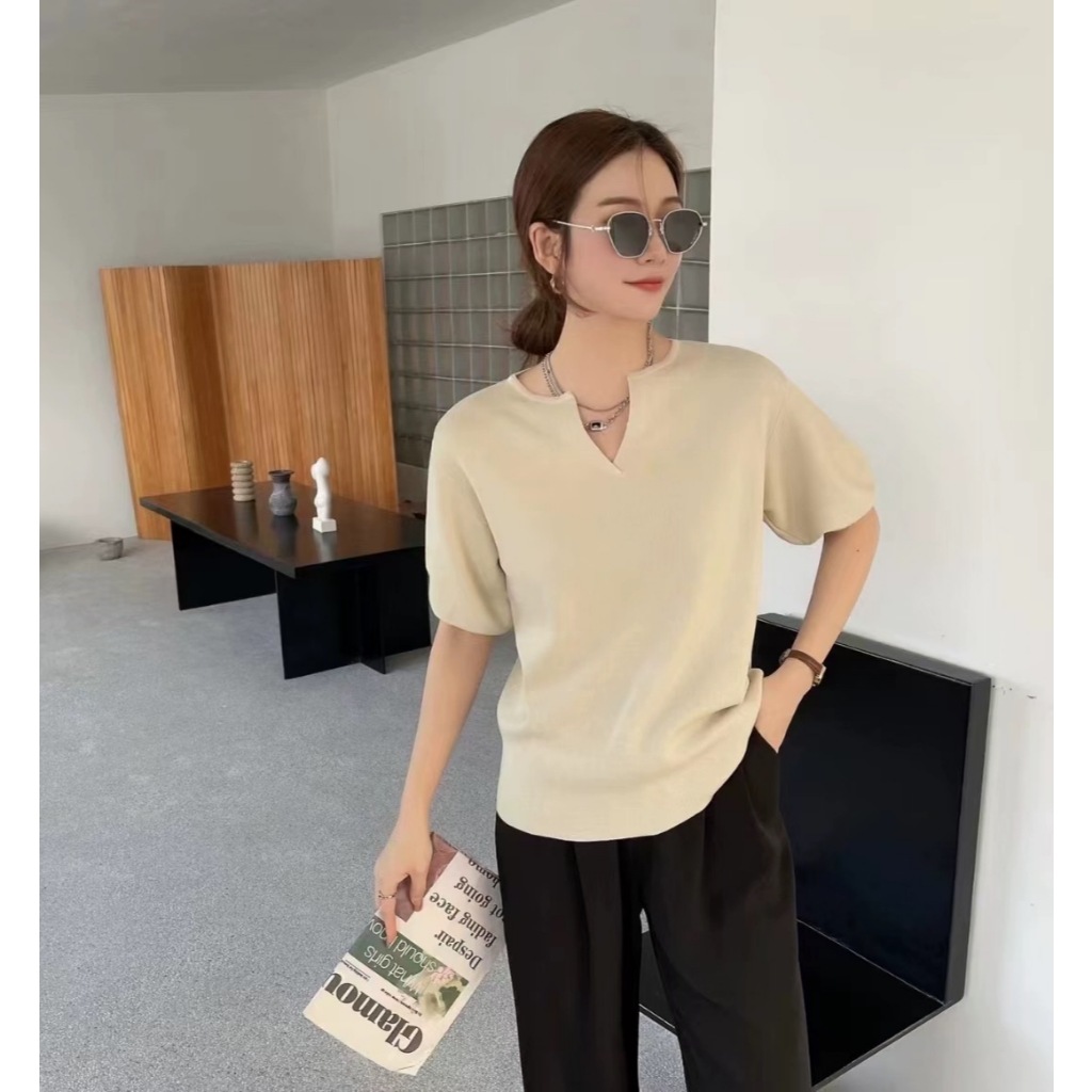 Miss M Notch Neck Oversize Solid Knitted Top 748 | Shopee Philippines